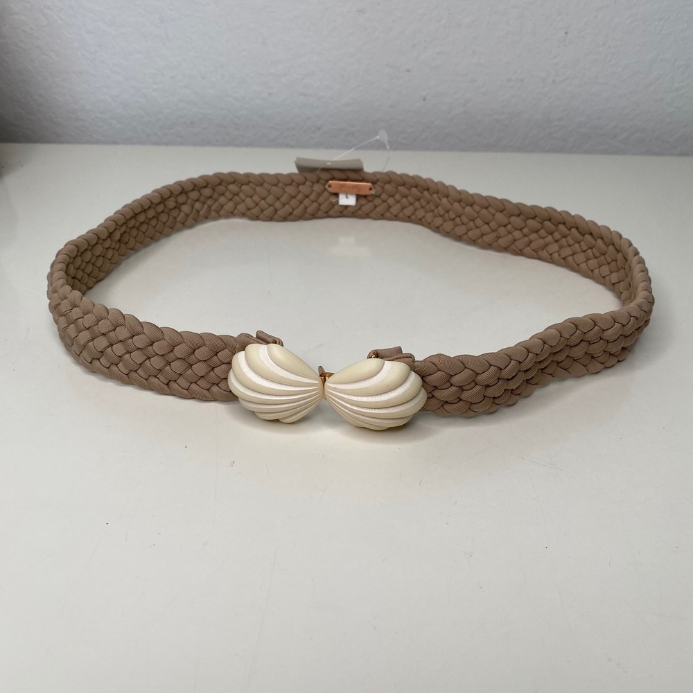 Johanna Ortiz Cape of Good Belt Camel‎ Ecru Braided Shell Buckle Size L